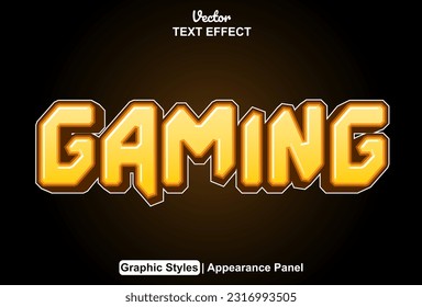 gaming text effect with orange color graphic style and editable.