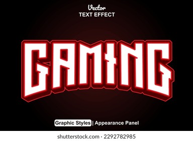 gaming text effect with red color graphic style and editable.