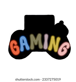 Gaming Text on wireless gaming controller shilouette clipart , Gamepad shilouette, Game controller shilouette, Digital planner sticker element, isolated  Wireless controller shilouette icon illustrati