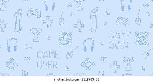 Gaming theme seamless doodle background. Vector video game pattern. Seamless gaming texture.