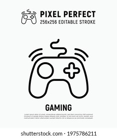 Gaming thin line icon. Gamepad, symbol of video game. Pixel perfect, editable stroke. Vector illustration.