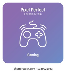 Gaming thin line icon. Gamepad, symbol of video game. Pixel perfect, editable stroke. Vector illustration.