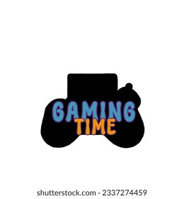 Gaming time Text on wireless gaming controller shilouette, Gamepad shilouette, Game controller shilouette, Digital planner sticker element, isolated Wireless controller shilouette icon illustration 

