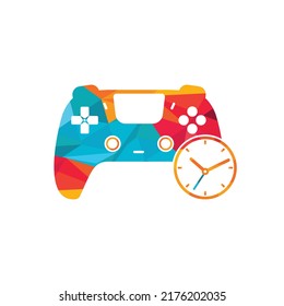 Gaming Time Vector Logo Design. Game Console With Clock Icon Vector Logo Design.	