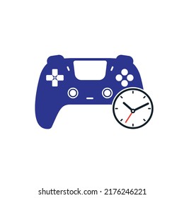 Gaming Time Vector Logo Design. Game Console With Clock Icon Vector Logo Design.	