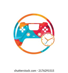 Gaming Time Vector Logo Design. Game Console With Clock Icon Vector Logo Design.	