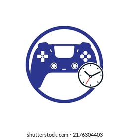 Gaming Time Vector Logo Design. Game Console With Clock Icon Vector Logo Design.	