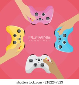 Gaming Together Playing with Friends, Full Vector and Editable