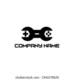 logotipo de la herramienta de juegos. una combinación de palos y herramientas de juego