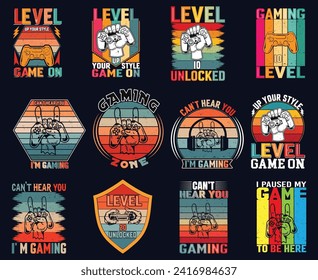 gaming t-shirt design bundle With editable vector graphic