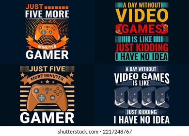 Gaming T-shirt Design Bundle, Print Ready T-shirt Design Set For Gamer