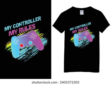 Gaming t-shirt design, Game T-shirt design typography Illustration on black background, Video game controller vector illustration for t-shirt design