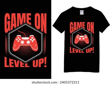 Gaming t-shirt design, Game T-shirt design typography Illustration on black background, Video game controller vector illustration for t-shirt design