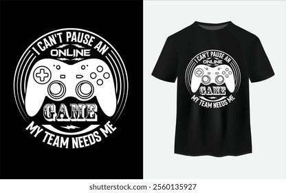 Gaming T-Shirt Design, video game typography White Controller Illustration.
