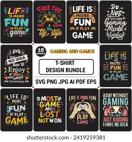 Camiseta para juegos Diseños Paquete, Camiseta para juegos de tipografía, Descarga de camiseta para gamer Diseño .