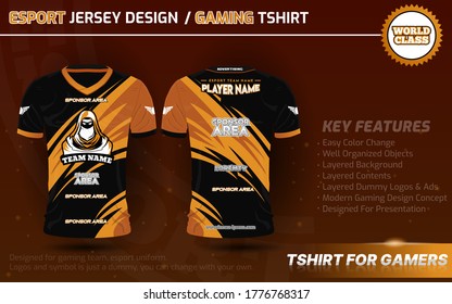 Gaming Tshirt or Esport Jersey Uniform Designs Template with Clean and Modern concept, Yellow, white and black Color. Short Sleeve, Well Presented for gaming team