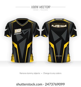 Gaming Tshirt or Esport Jersey Uniform Designs Template with Clean and Modern concept, Yellow, and black Color. Short Sleeve, Well Presented for gaming team