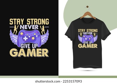 gaming typography t-shirt design template. gaming shirt, controller, graphics, and illustration. High-quality vector shirt is easy to print all-purpose for gamers, Boyes, and Girls.