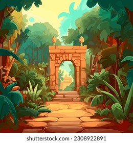 Videojuego vectorial paisaje de fondo de juego fantasía fondo de pantalla de montaña