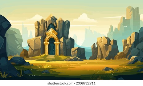 Videojuego vectorial paisaje de fondo de juego fantasía fondo de pantalla de montaña