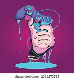 Gaming vector with hand vector illustration, Vector play station stick controller cartoon illustration premium vector