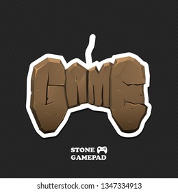 Gaming vector icon. Isolated Gamepad logo with stone texture. Word GAME like joystick on dark background