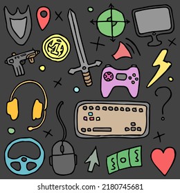 iconos vectoriales de juegos. fondo de juegos de garabatos