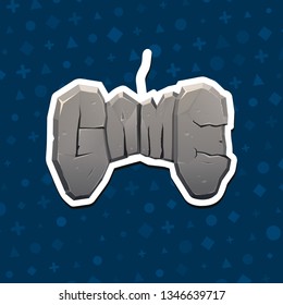 Gaming vector logo. Isolated Gamepad icon with stone texture. Word GAME like joystick on dark blue background