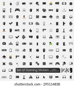 gaming vector sticker icons with shadow. Paper cut