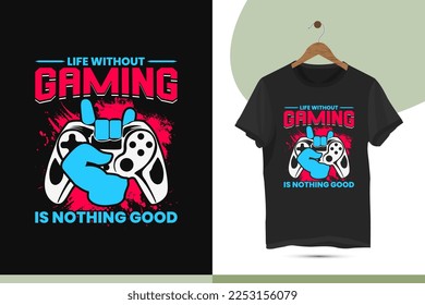 Gaming vector t-shirt design template with a gamepad, and controller. Video Games, mobile, and computer. Enjoy great gaming time with a grunge texture illustration shirt.