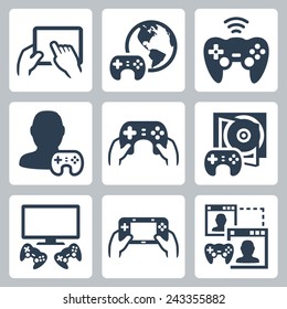 Gaming, video console related vector icon set