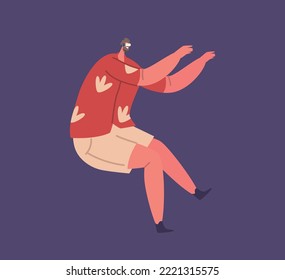 Gaming, Video Game Entertainment in Metaverse Futuristic Concept. Happy Male Character Feel Amazing Vr Experience in cyber Space. Man Wear Virtual Reality Headset for Fun. Cartoon Vector Illustration