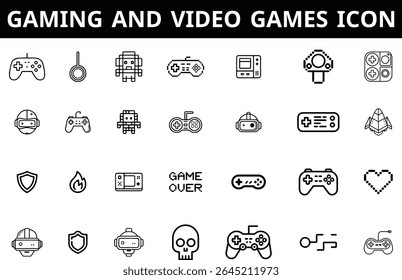 Gaming and Video Game Vector Icon Set  Consoles, Controllers, Esports, Streaming, Adjustable Stroke