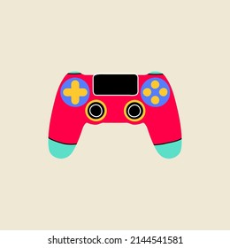 Gaming vintage and retro element Game joystick in flat line style. Hand drawn graphic Game Analog Controller, Game Pad Stick Vector Illustration for decoration, logo, sticker, icon.