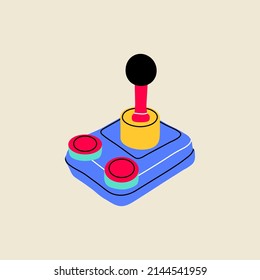 Viñeta de juegos y elemento retro Juego joystick en línea plana. Controlador analógico de juego dibujado a mano, Ilustración vectorial de Game Pad para decoración, logotipo, pegatina, icono.