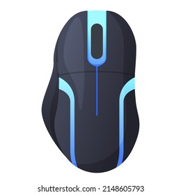 Gaming wireless mouse with buttons top view vector flat illustration. Virtual game playing electronic device cyberspace controller. Keyboard action control simulator technology accessory equipment