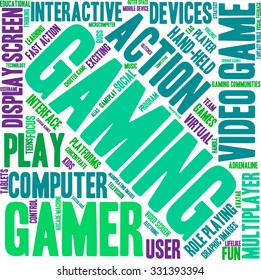 Gaming word cloud on a white background. 