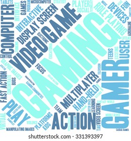 Gaming word cloud on a white background. 