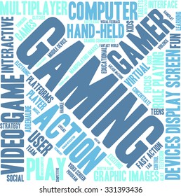 Gaming word cloud on a white background. 