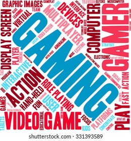 Gaming word cloud on a white background. 