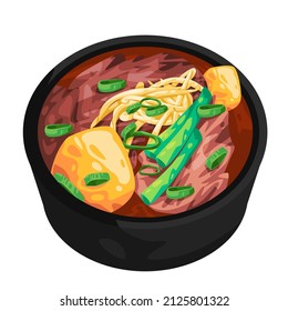 Gamjatang beef meat stew boiled with potato south korean food dishes soup traditional asian culinary illustration drawing