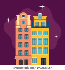 gamla stan buildings illustration design