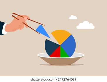 Los dedos del brazo gamma sostienen palillos con diagramas de Estadísticas. Ilustración vectorial plana