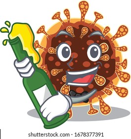 gamma coronavirus with bottle of beer mascot cartoon style