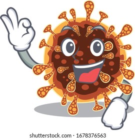 Gamma coronavirus cartoon character design style making an Okay gesture