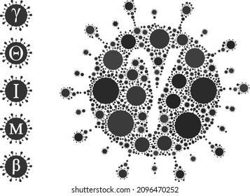 Gamma covid virus mosaic icon. Vector mosaic made of randomized infection icons. Infection mosaic Gamma covid virus icon, and additional icons. Gamma covid virus mosaic for epidemic images.