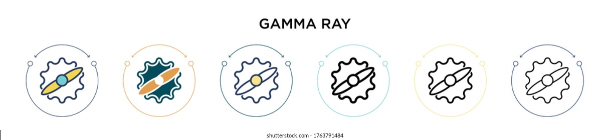 Gamma ray icon in filled, thin line, outline and stroke style. Vector illustration of two colored and black gamma ray vector icons designs can be used for mobile, ui, web