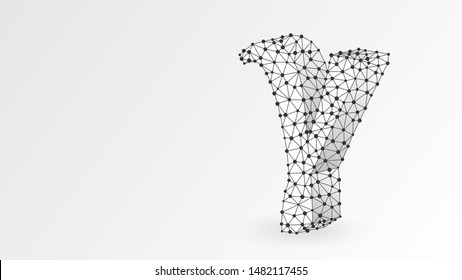 Gamma, the third letter of a Greek alphabet. Greek numerals, mathematical number three concept. Abstract, digital, wireframe, low poly mesh, vector white origami 3d illustration. Triangle, line dot