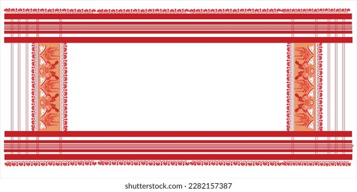 Gamosa oder Gamusa aus assam.gamosa Textilmuster. Gamosa oder Gamusa ist ein Artikel von Bedeutung für die indigenen Völker von Assam, Indien. Es ist im Allgemeinen ein weißer rechteckiger Stoffvektor