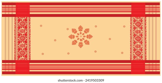 gamosa textile pattern. gamosa or gamusa is an article of significance for the indigenous people of Assam, India. It is generally a white rectangular piece of cloth.
